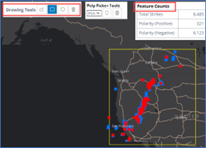 Map Image and location of Drawing Tools and Feature Counts