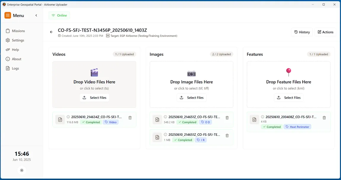 screenshot of the Airborne Uploader application
